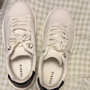 White and black sneakers , wide width
